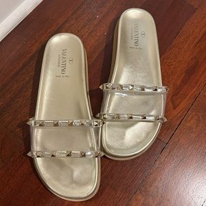 VALENTINO PVC metallic Rockstud Moonwalk sandal slides with original box
